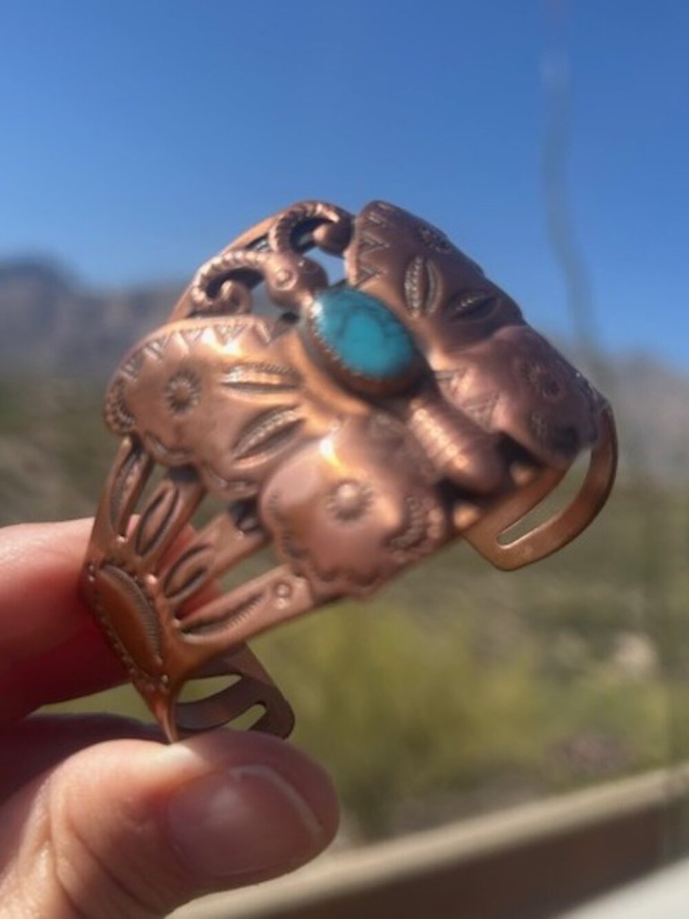 BELL TRADING POST Solid Copper Butterfly Turquoise Cuff BRACELET - Picture 5 of 11
